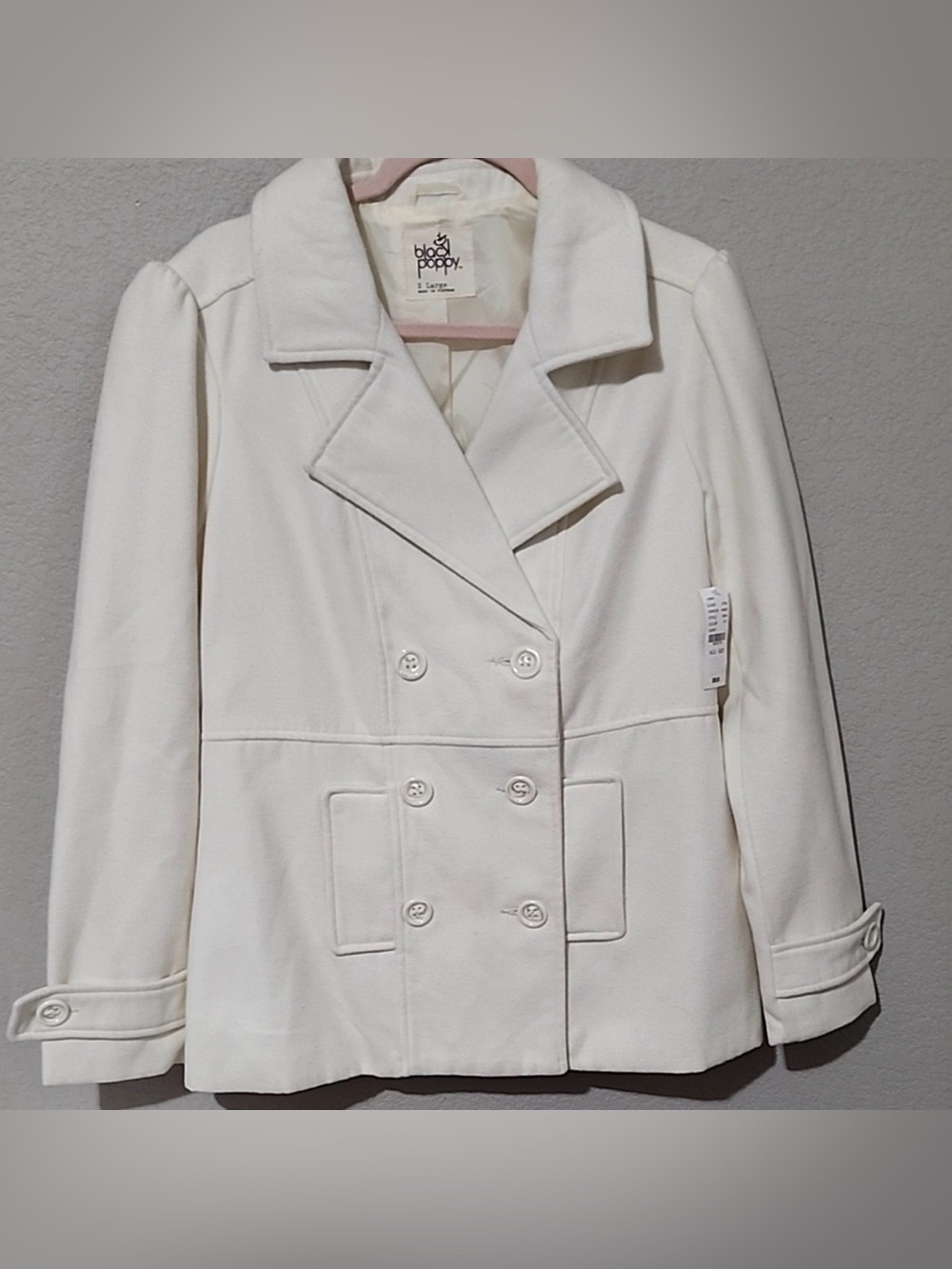 Black Poppy Women's White Double-Breasted Peacoat